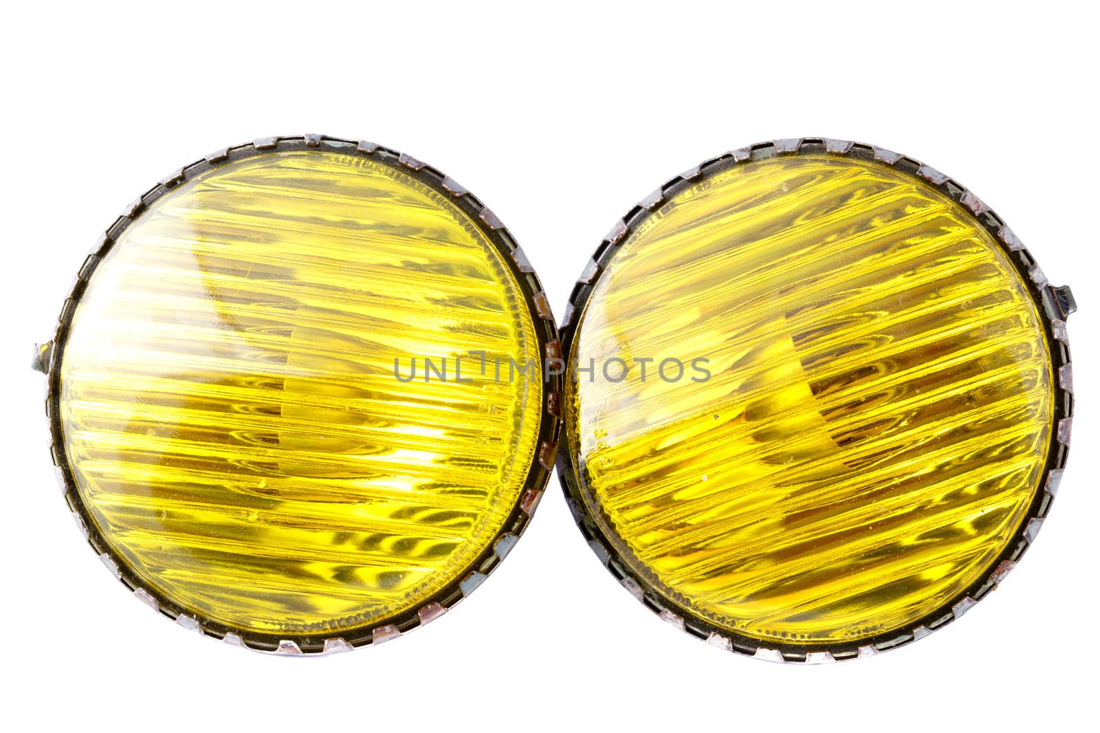 car spare parts - yellow fog lights  on white background