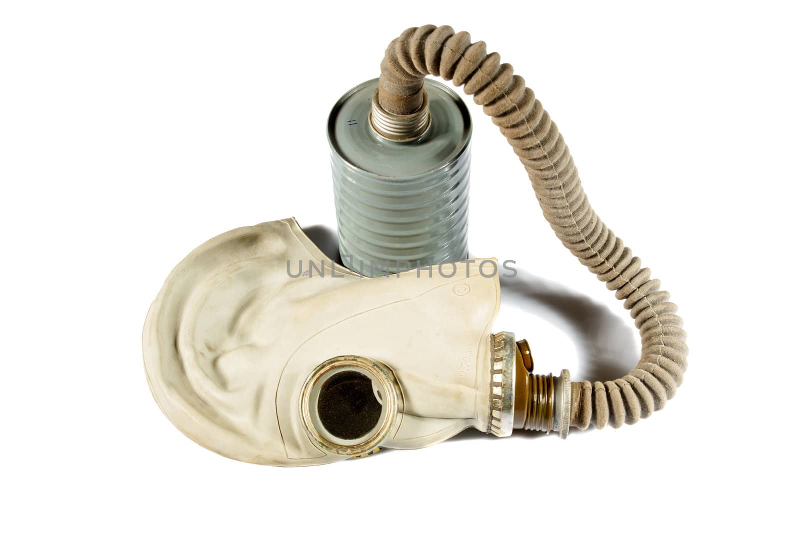 old military gas mask on a white background