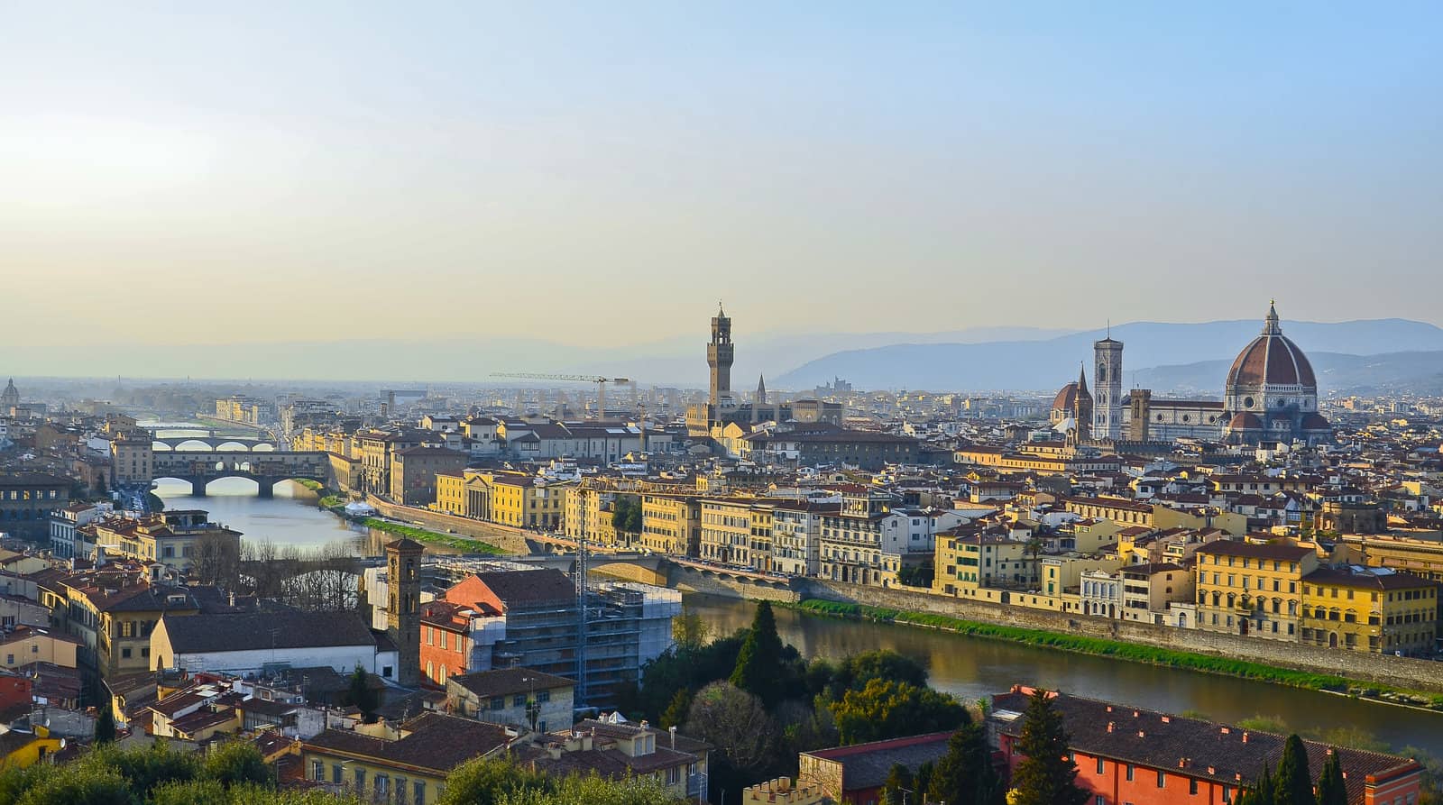 Santa Maria del Fiore and Arno River of Florence, Tuscany, Italy