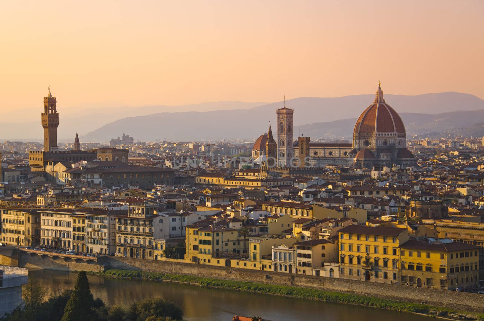 Santa Maria del Fiore and Arno River of Florence, Tuscany, Italy