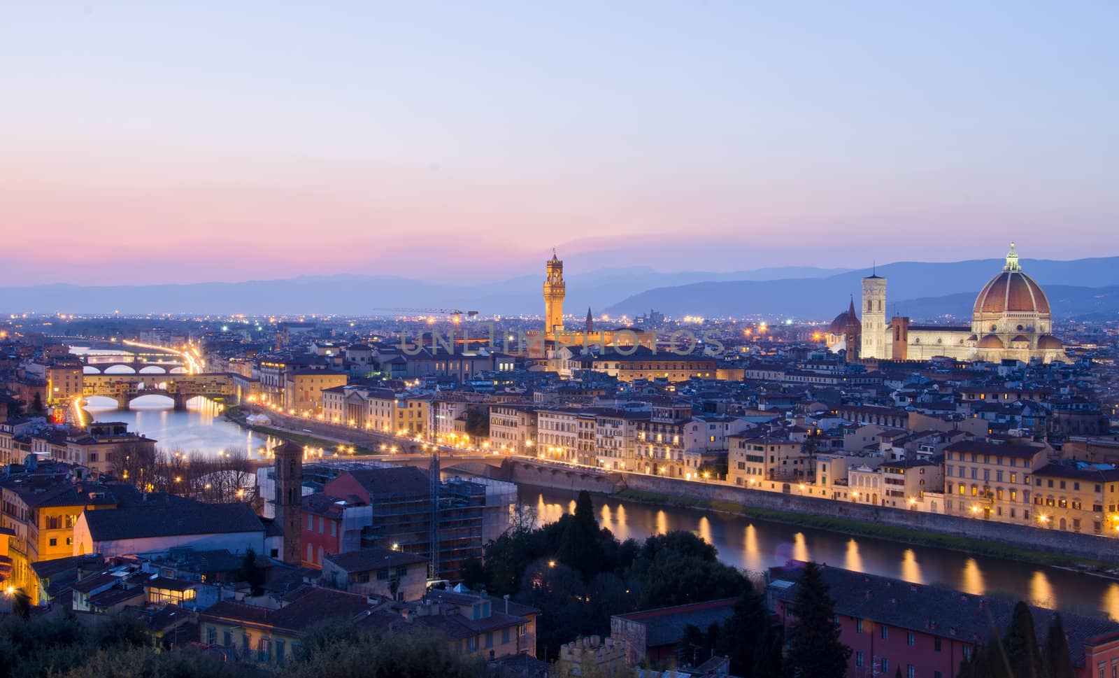 Beautiful sunset over the river Arno in Florence, Italy,