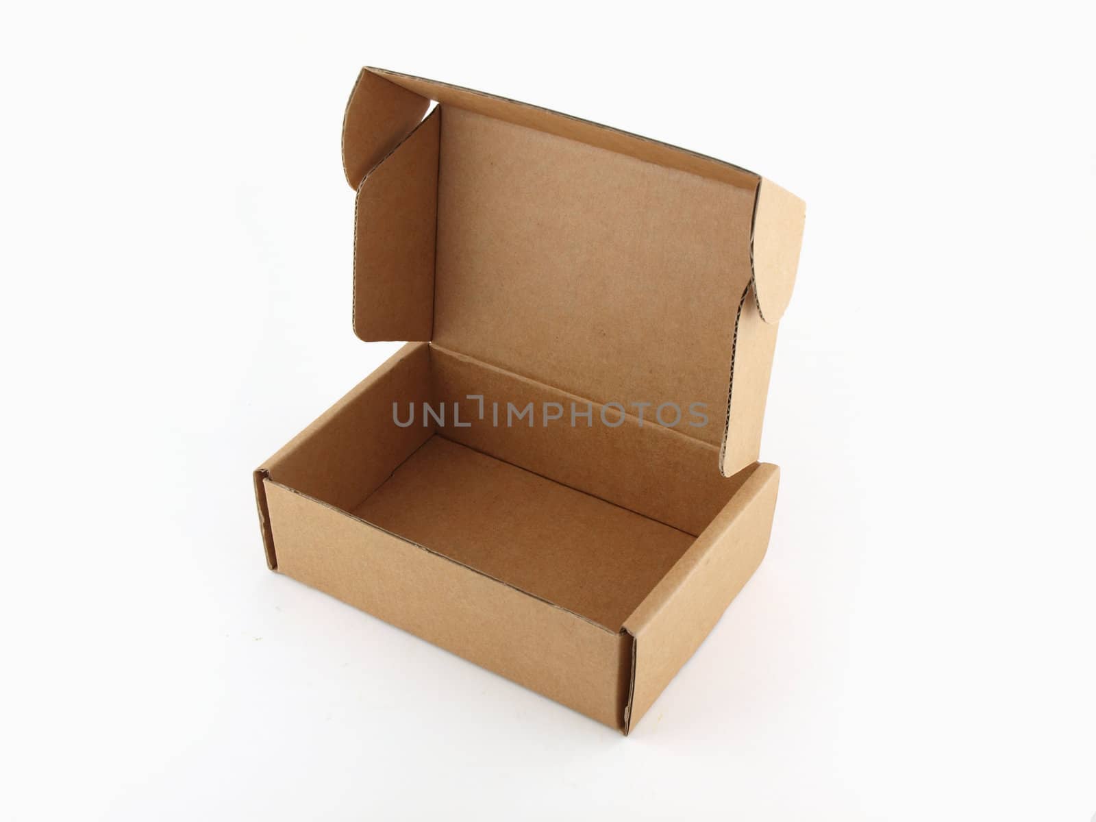 Brown paper box on white isolated background