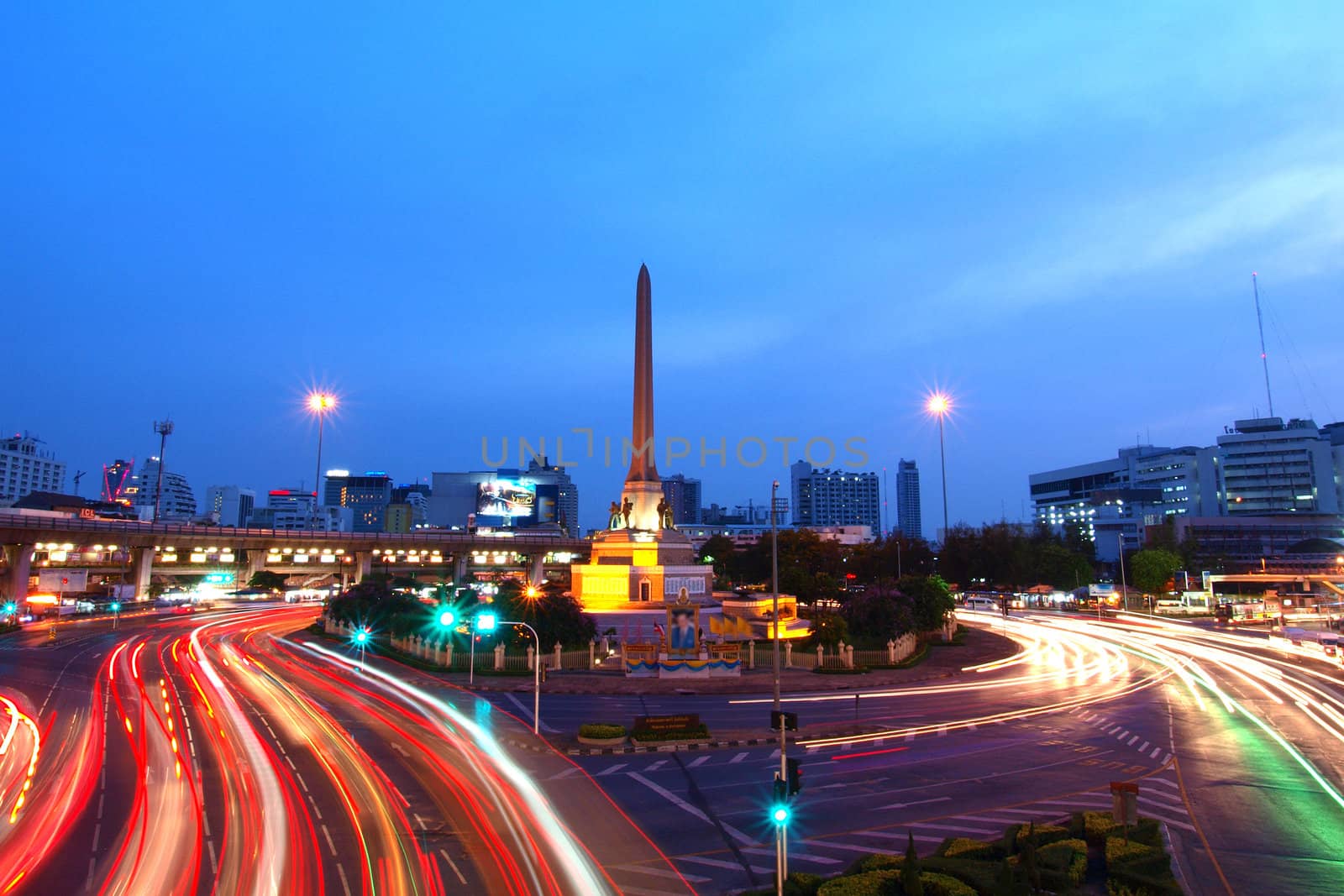 Cityscape of Victory monument in central Bangkok Thailand