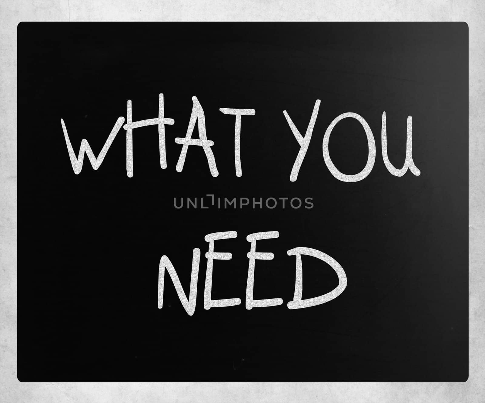 "What you need" handwritten with white chalk on a blackboard