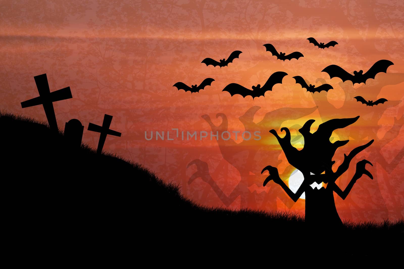 Halloween night with sunset  background 