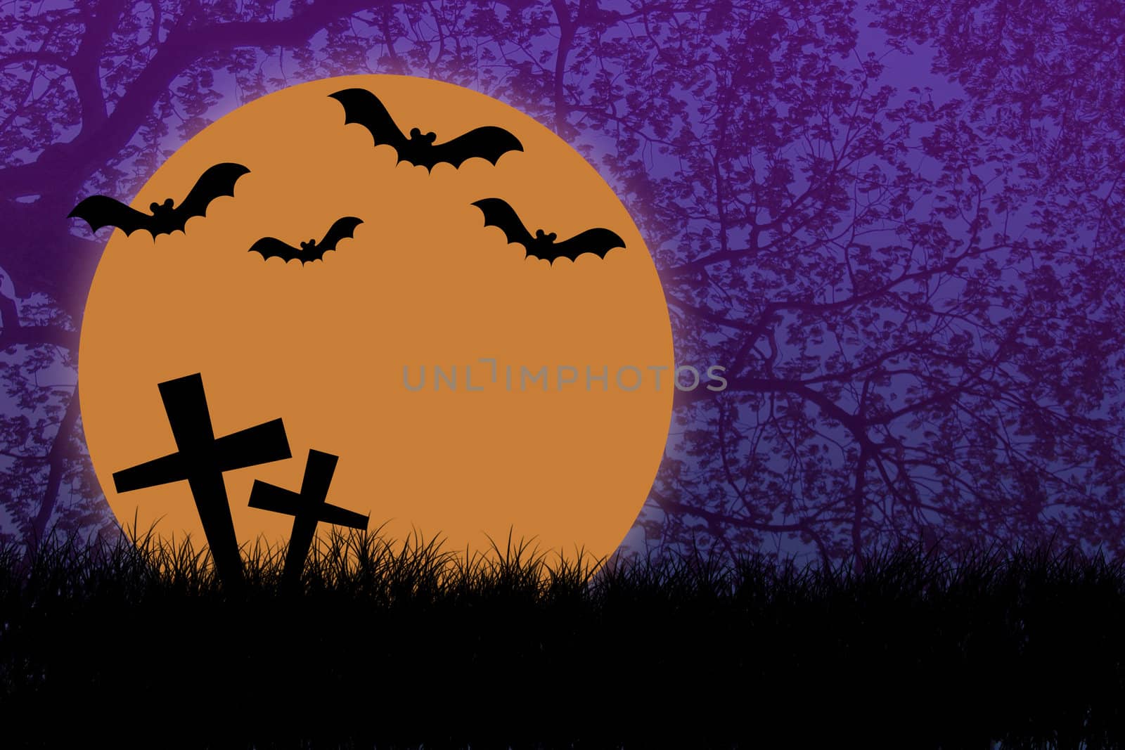 Halloween night with silhouette branch tree background 