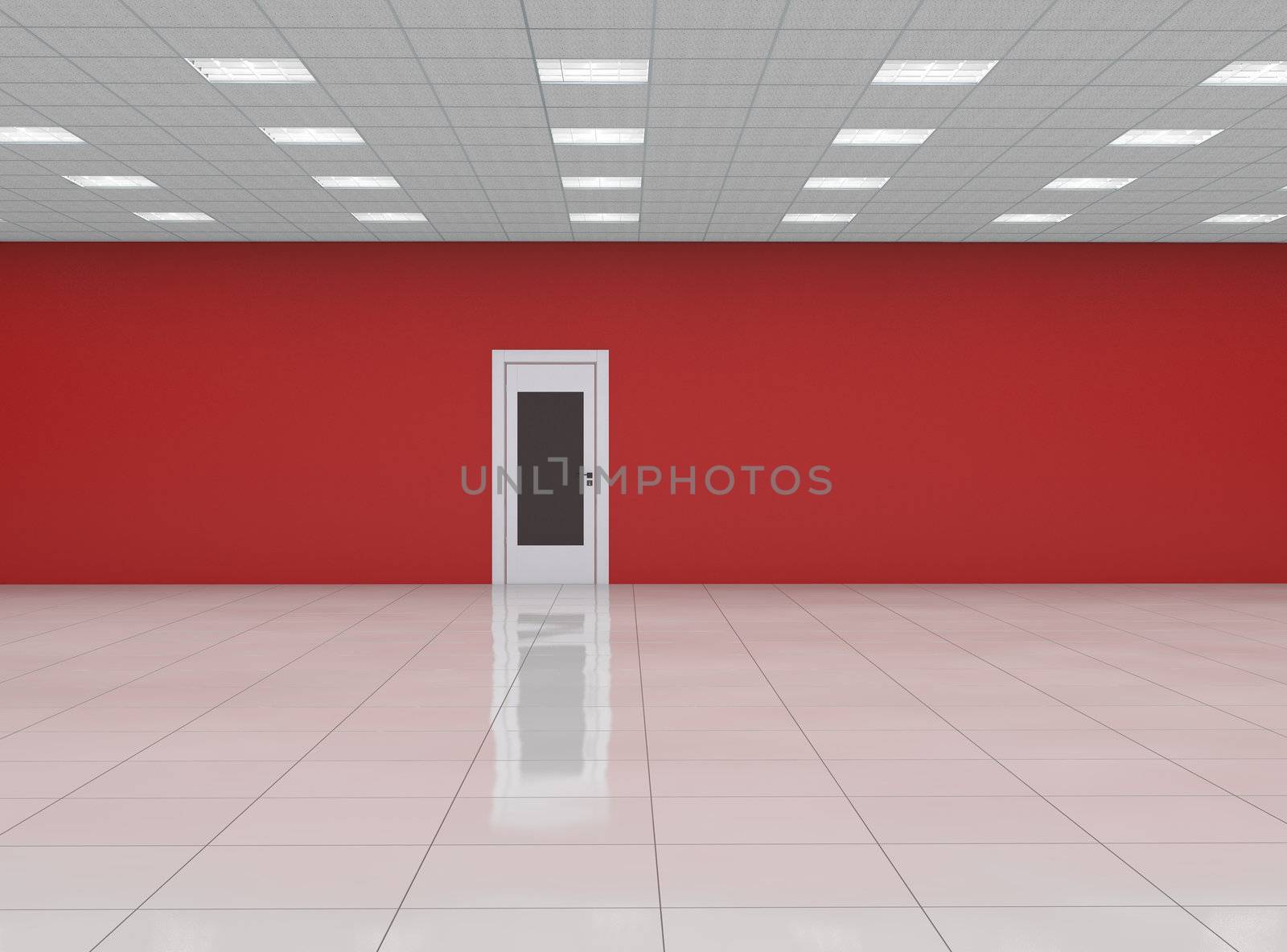 empty room with door and reflection floor