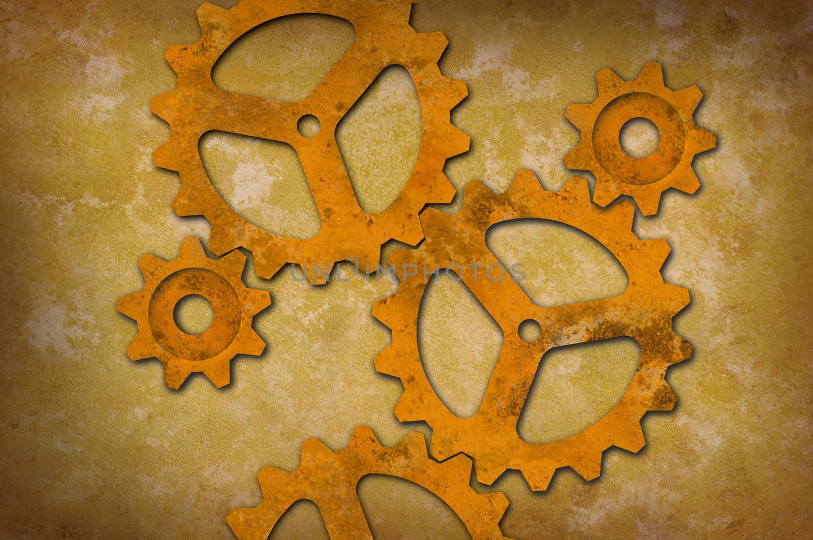Rusty gears against a mottled yellowish background by Balefire9
