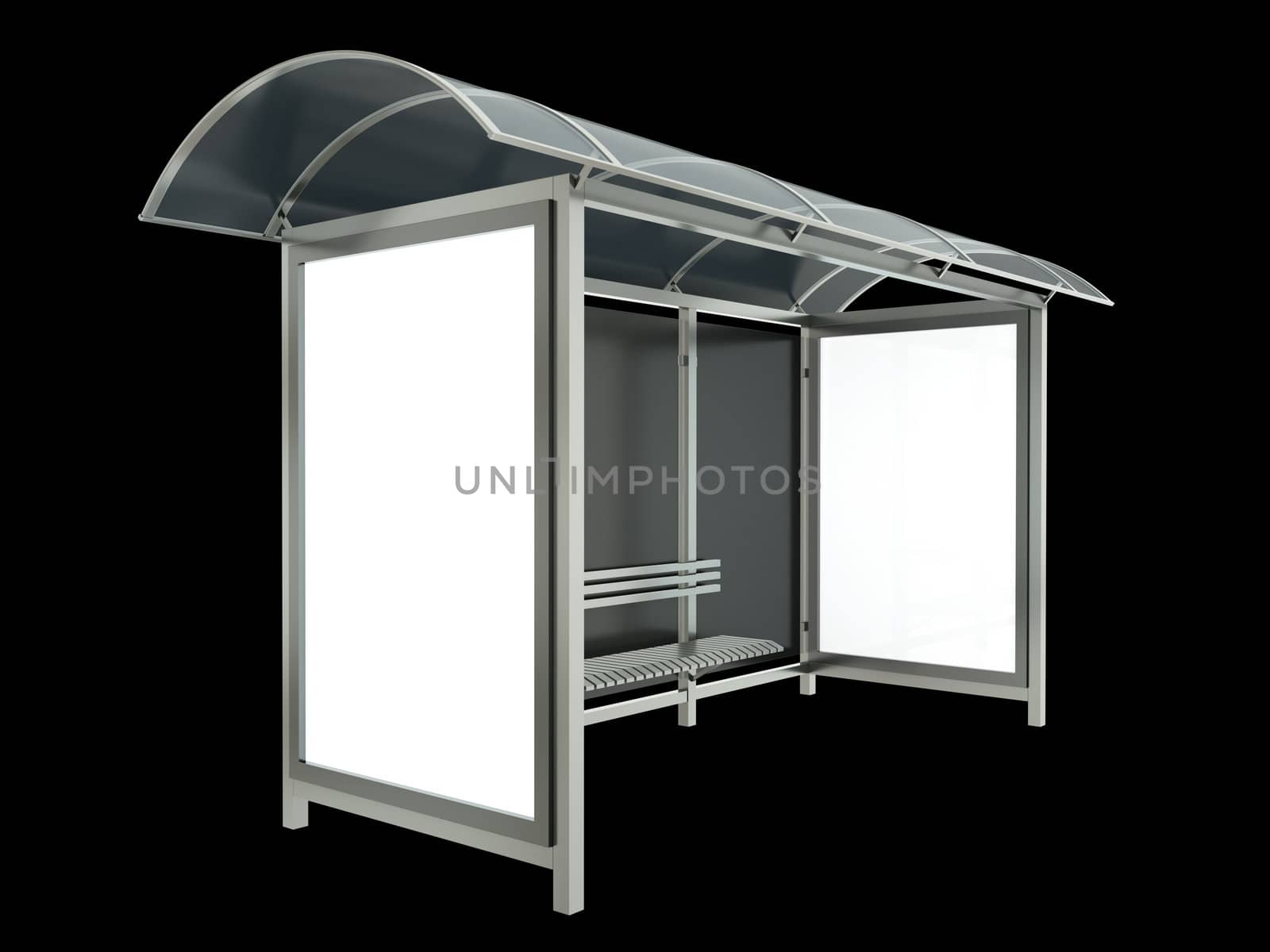 Bus stop on black background. 3D render