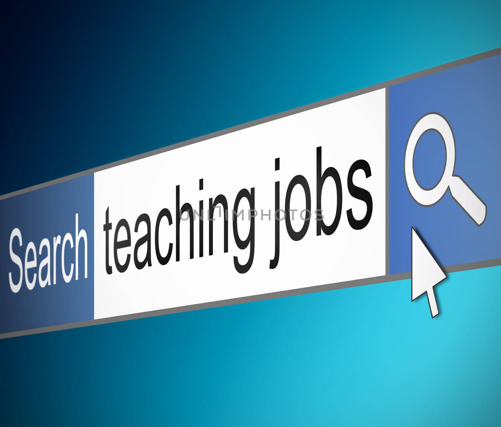 Illustration depicting a screen shot of an internet search bar containing a teaching jobs concept.