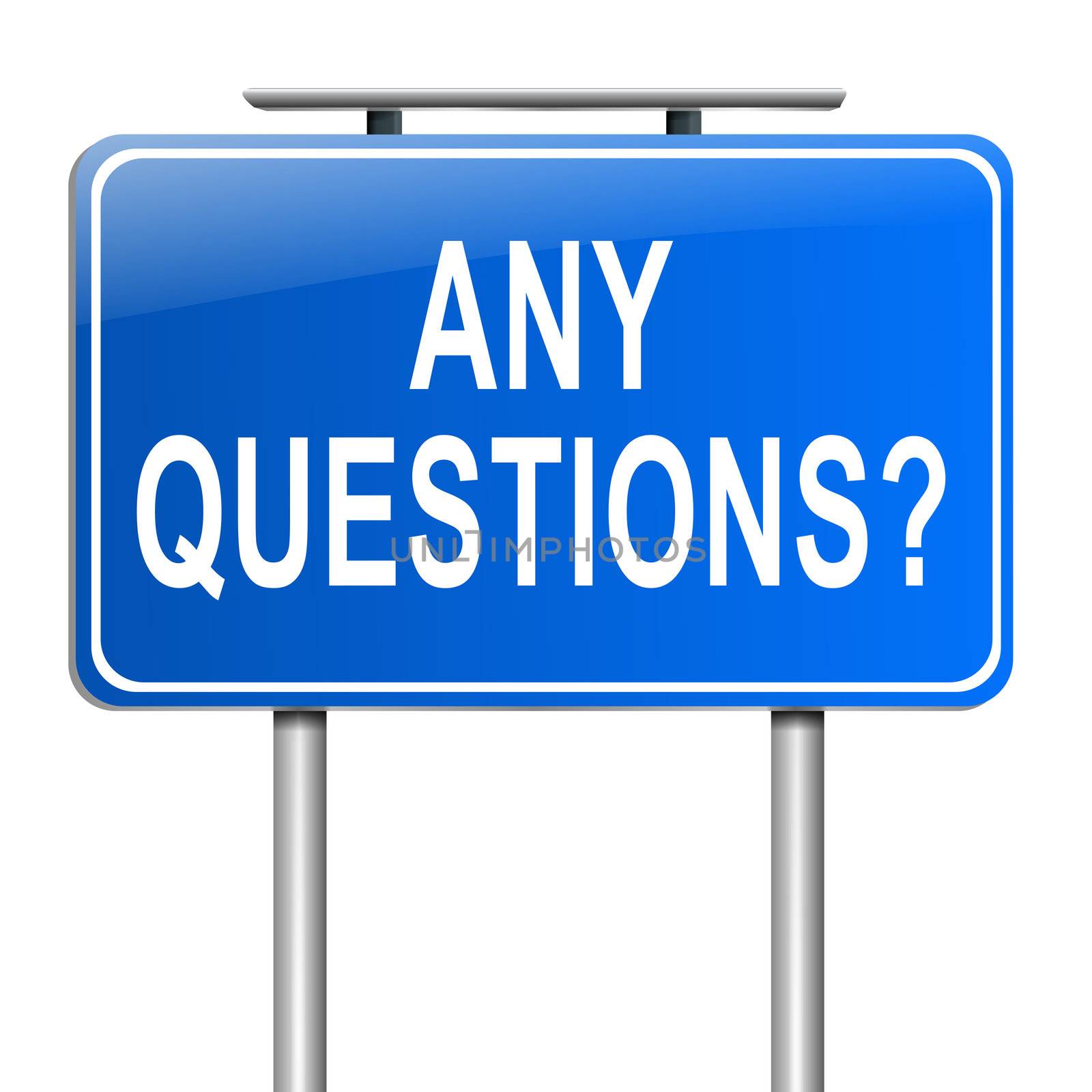 Illustration depicting a sign with an any questions concept.