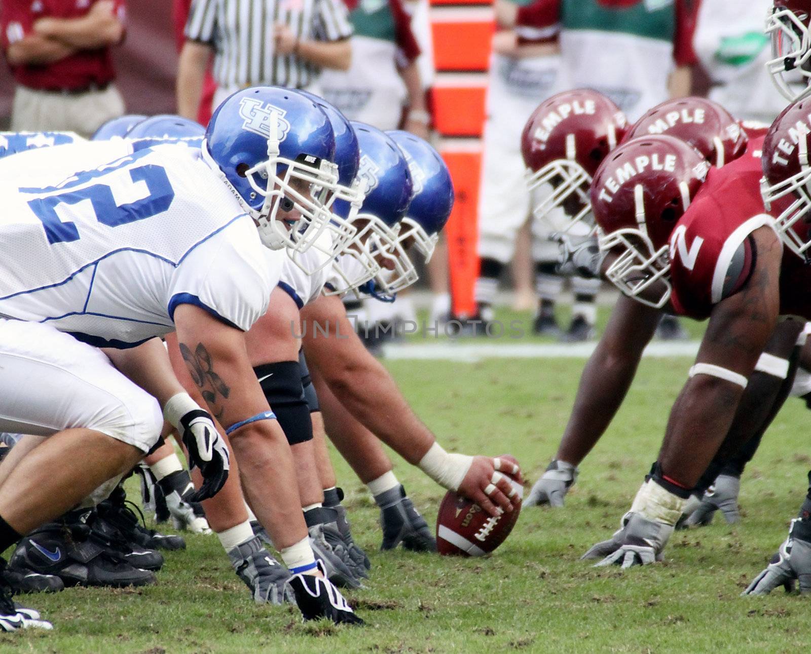 PHILADELPHIA, PA. - SEPTEMBER 26 : Temple Defensive Line face off against Buffalo offensive linemen September 26, 2009 in Philadelphia, PA.