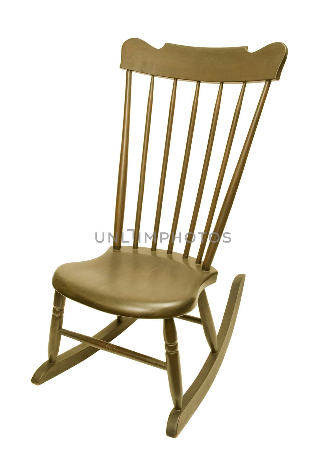 Vintage antique rocking chair against white background