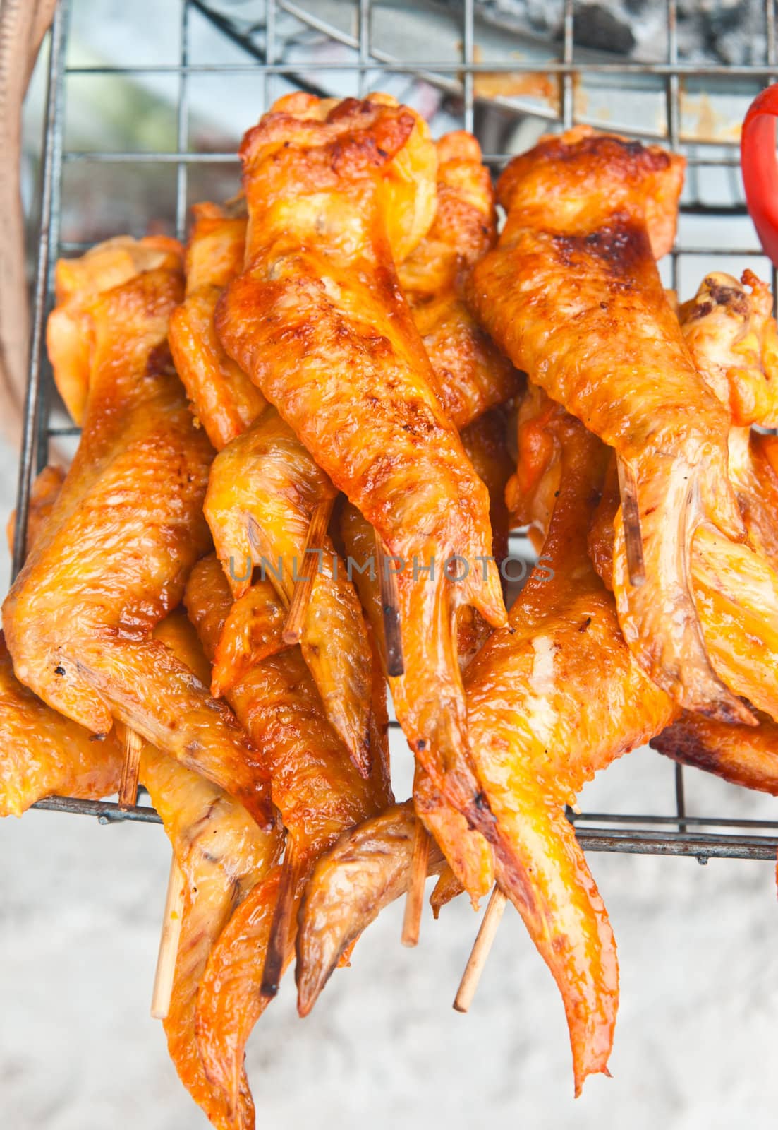 Grilled Chicken Wings on barbecue grill