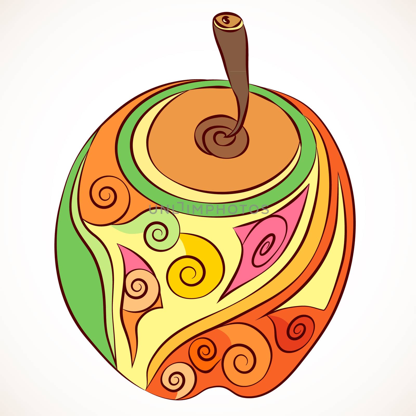drawn apple with a curly ornament