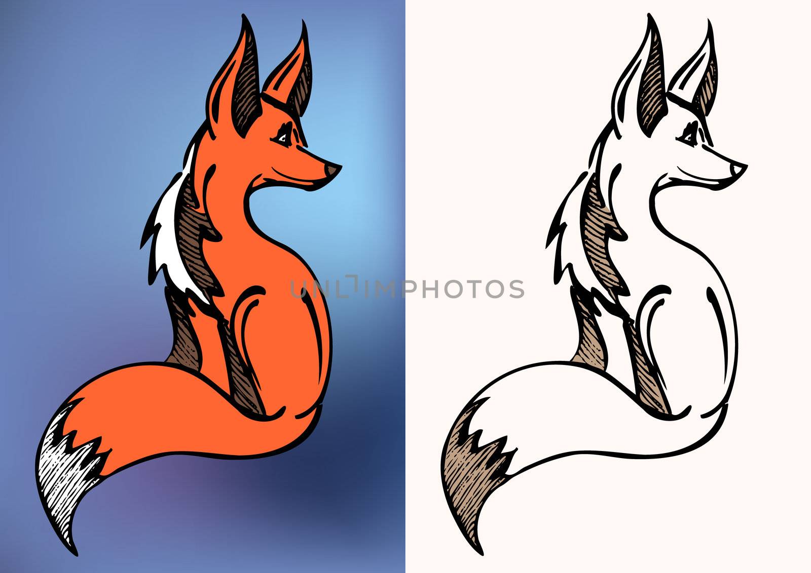 red and blak & white fox symbol by SkyLynx