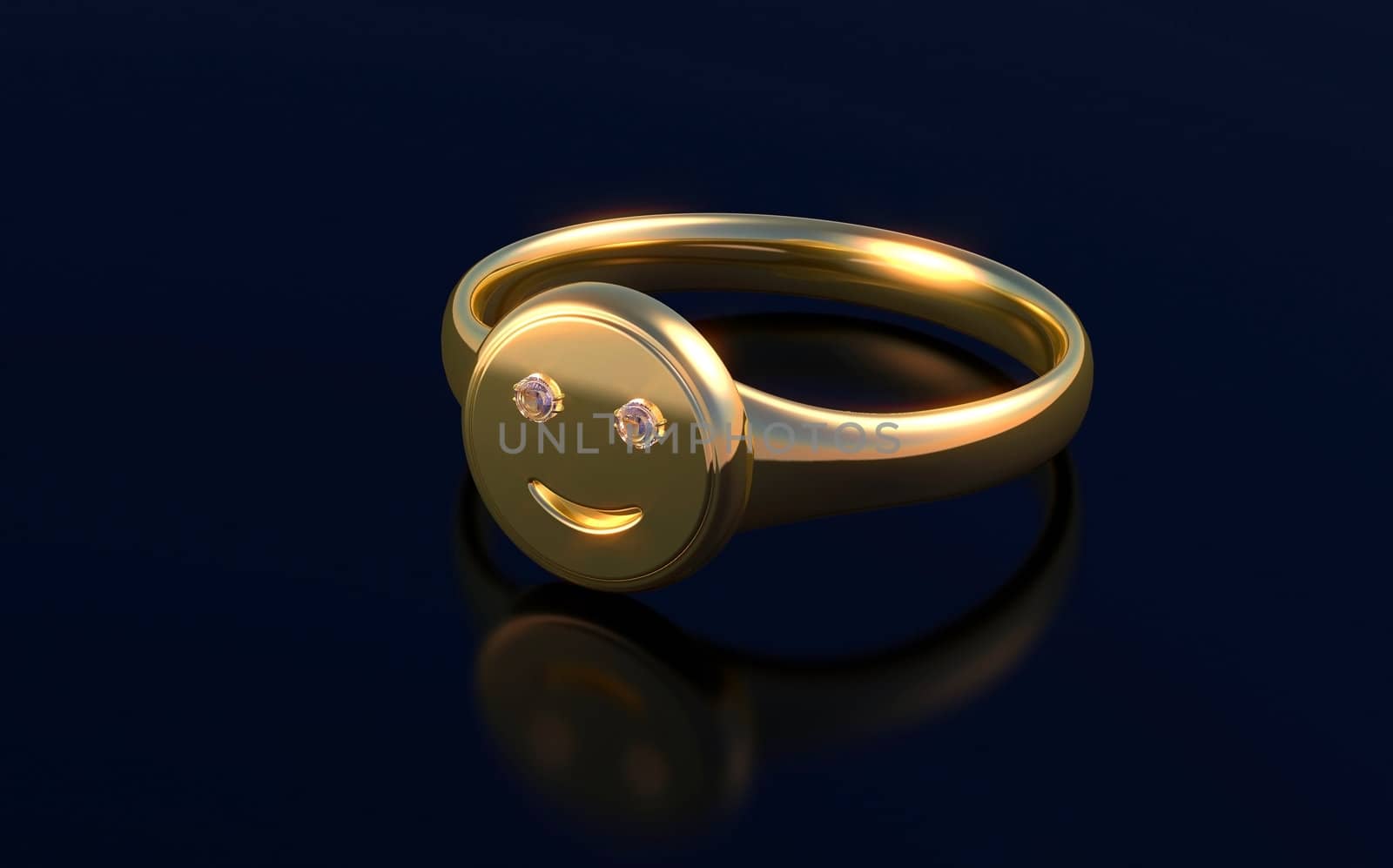 Gold ring with smile on the black background