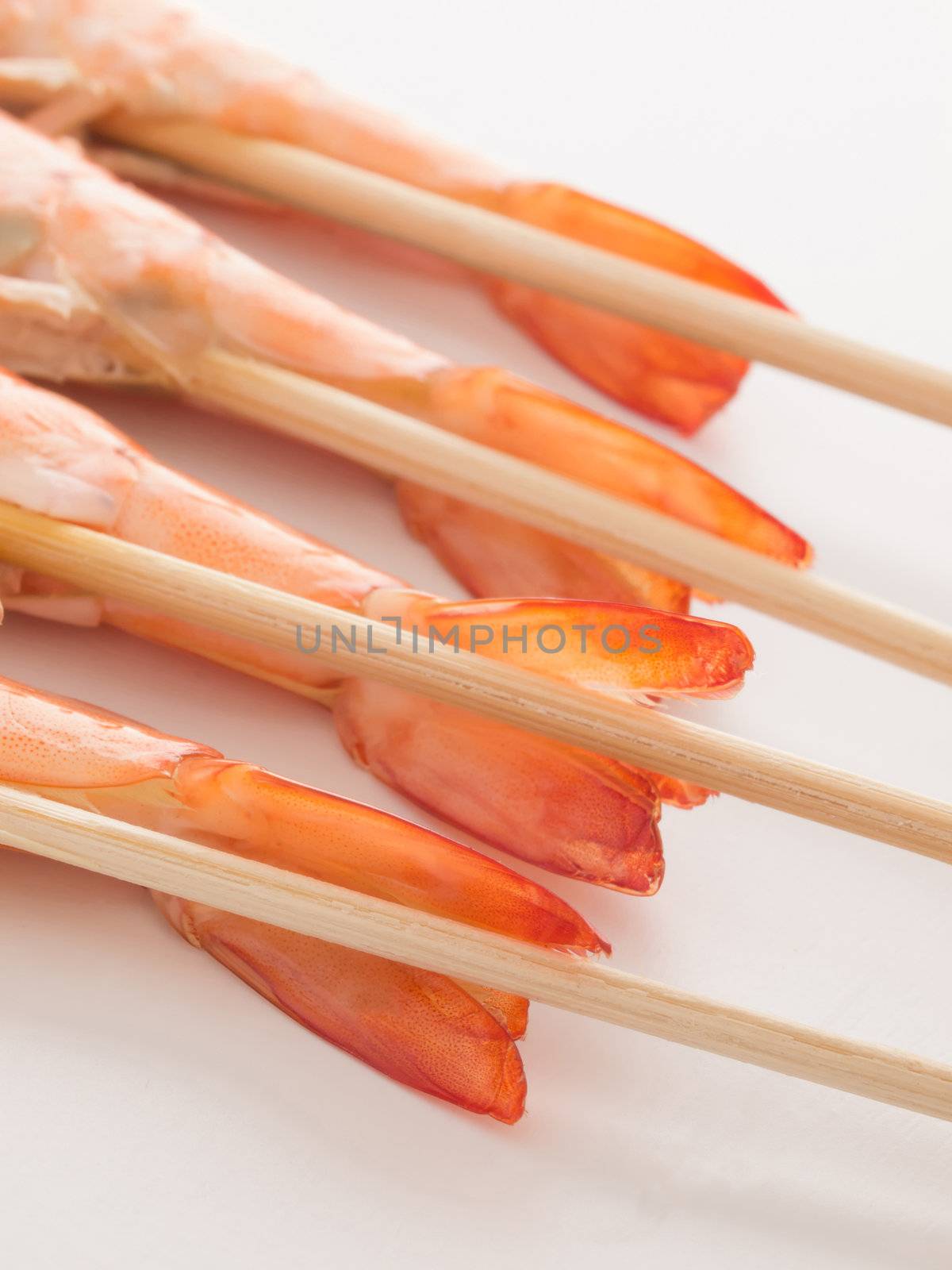 close up of skewers of shrimps 