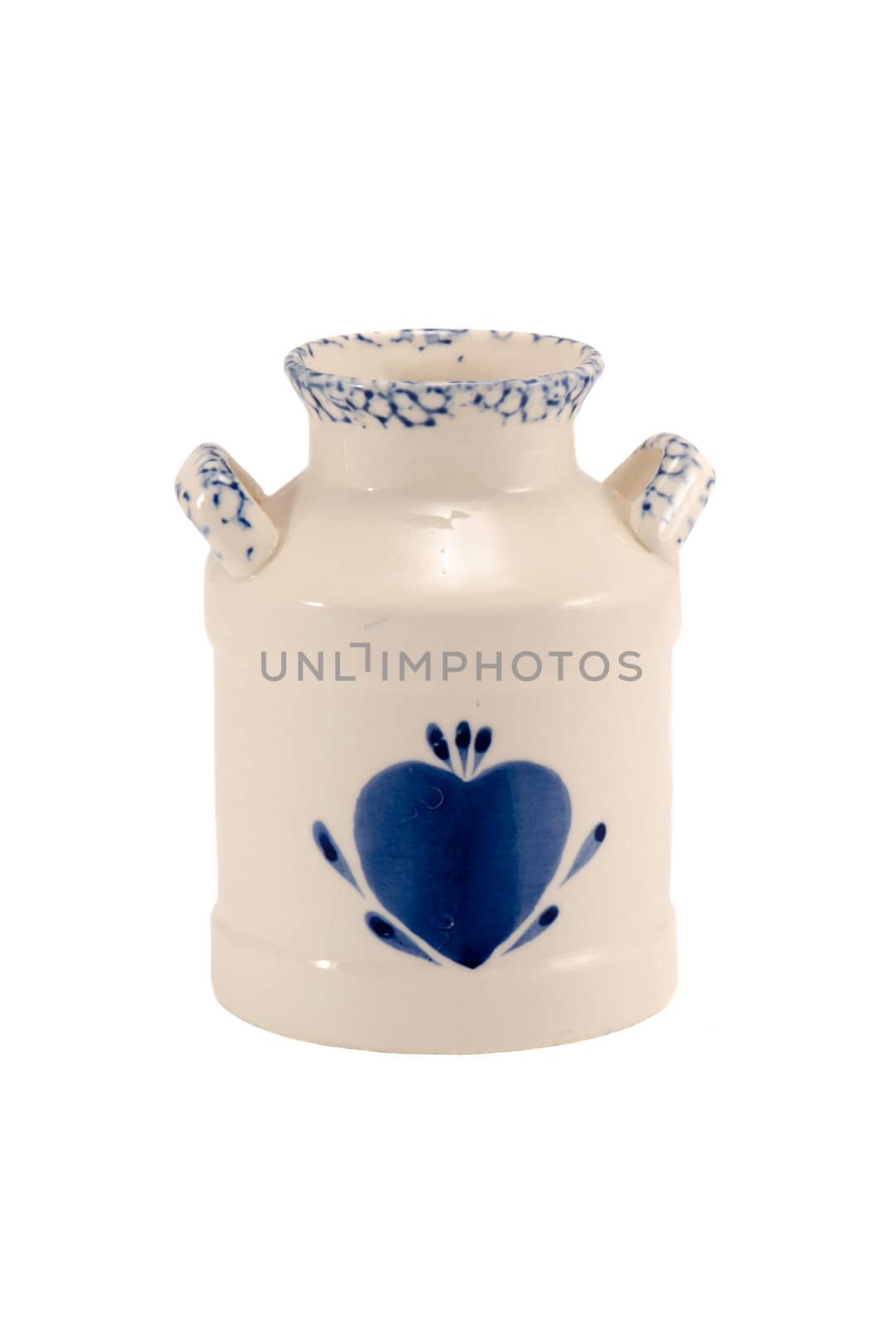 Ceramic vase dish blue heart isolated on white by sauletas