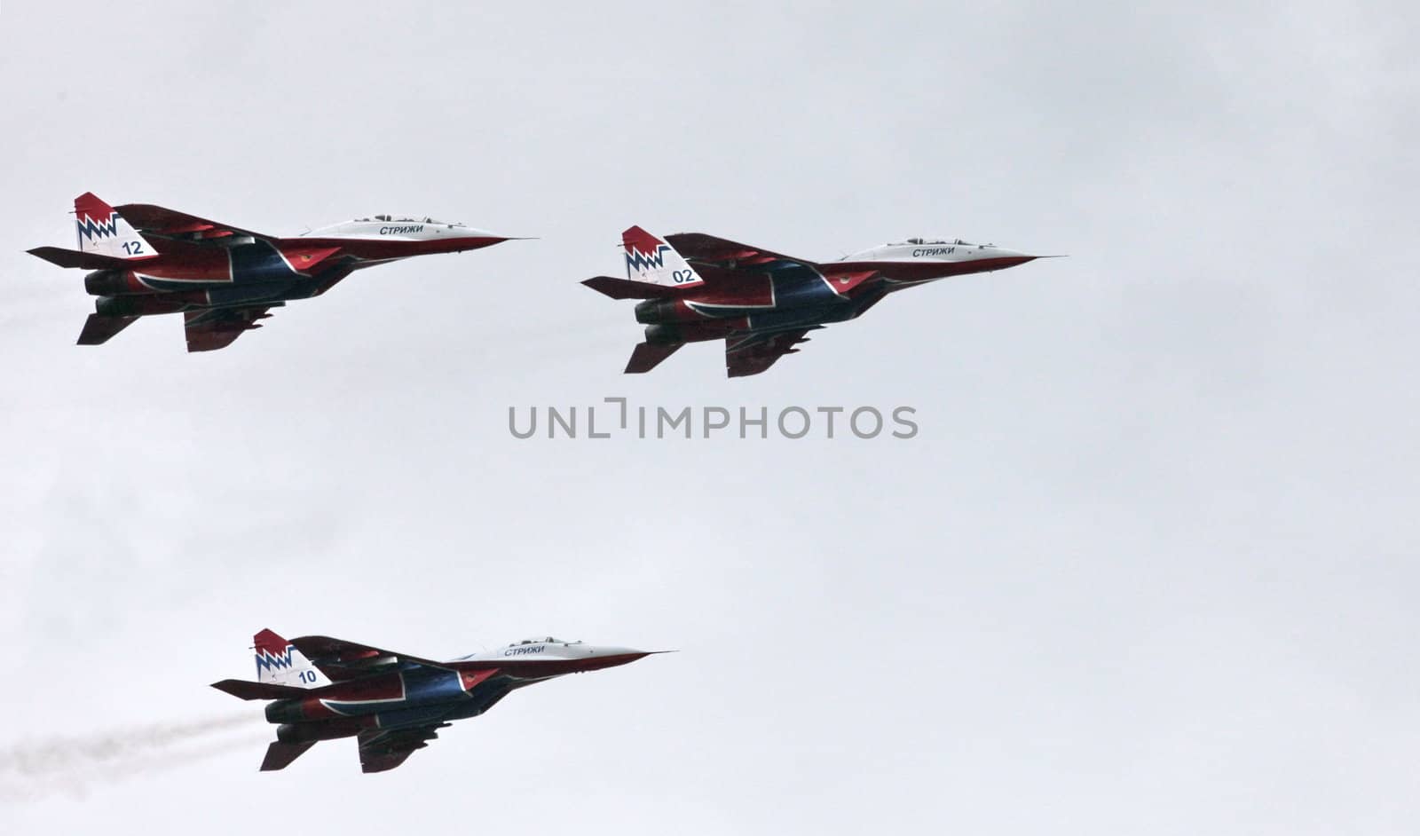 Aerobatic team 'Swifts' on the MiG-29 fighter performs aerobatics demonstration