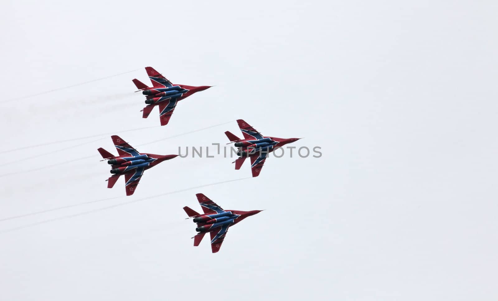 Aerobatic team 'Swifts' on the MiG 29 fighter performs aerobatics demonstration