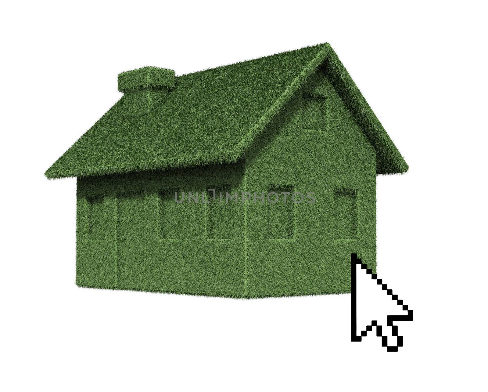 Cursor on Eco Green House,isolated on white background.