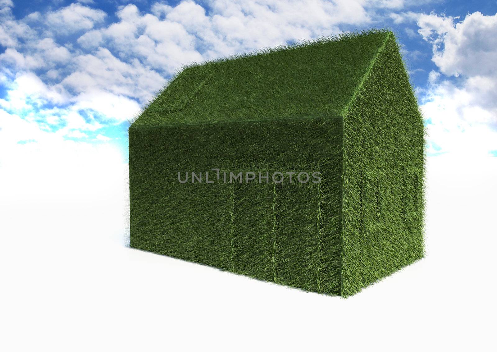 Eco Green House isolated on white background for sustainable business.