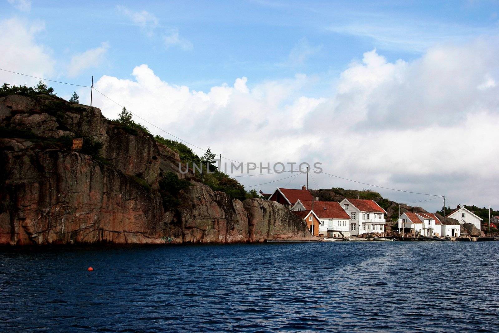 View from sea of a town