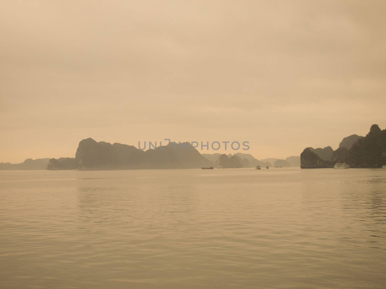 Island and Sea in Halong Bay, Vietnam by siraanamwong