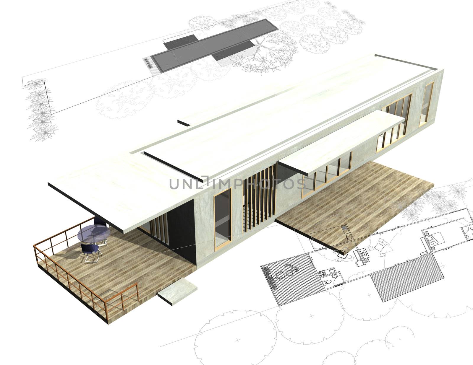 Housing architecture plans with 3D building structure