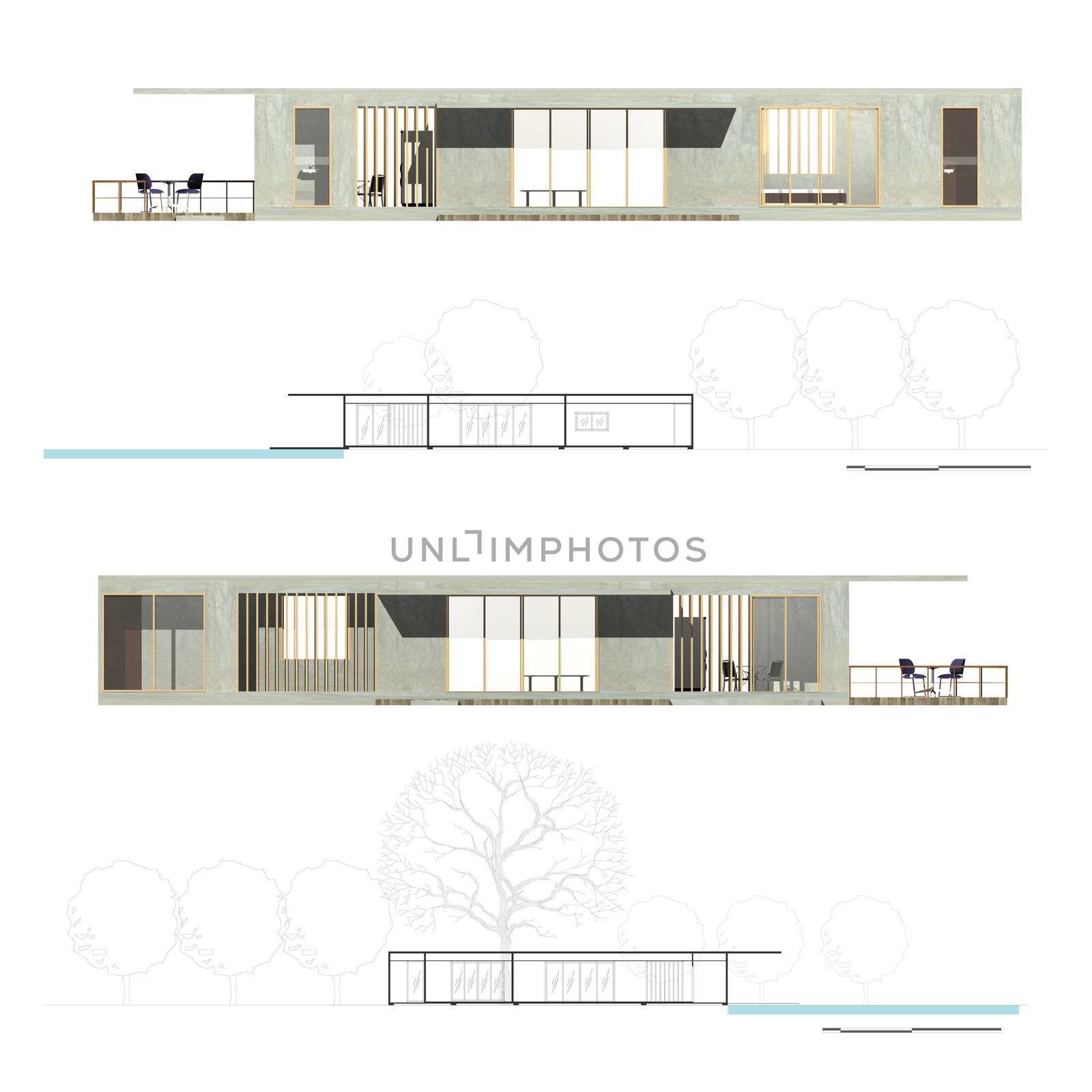 Architecture Elevation and Section by siraanamwong