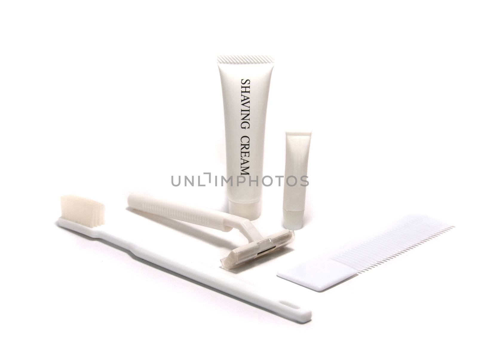 Bathroom accessories on white background   