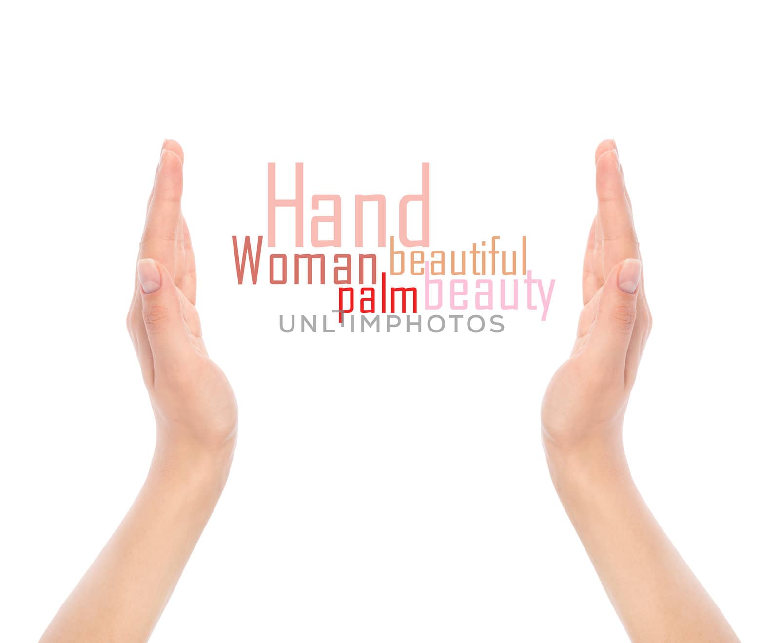 opened woman's hands on white background