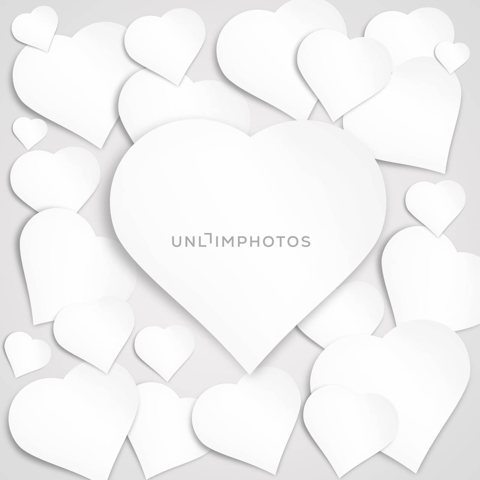 Paper heart banner with drop shadows on white background. 