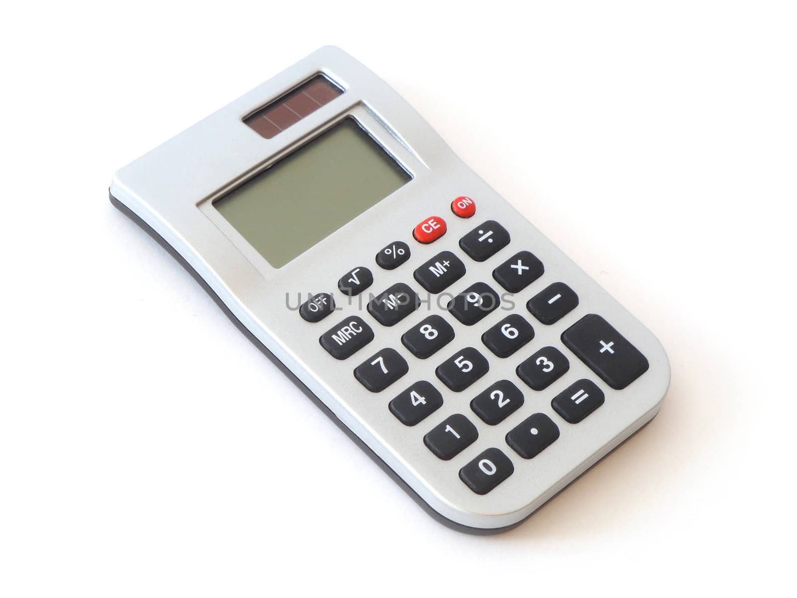 Small digital calculator for accountant isolated on white background