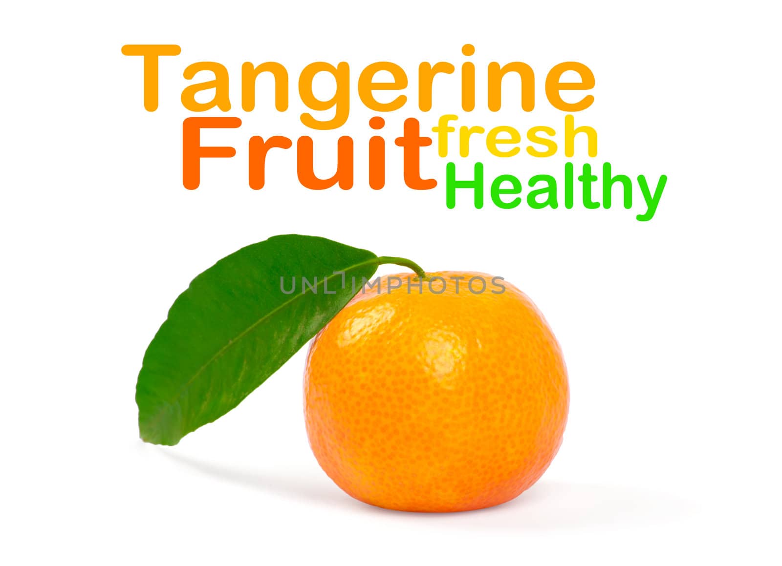 Tangerine with green leaves isolated on white