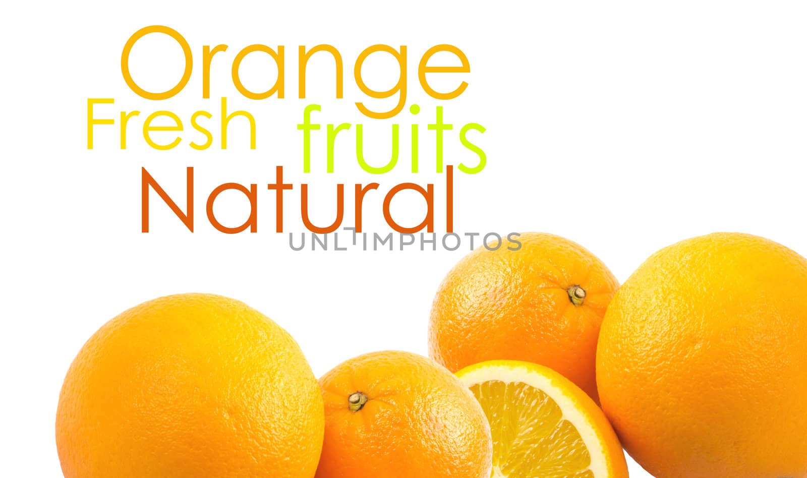 Two and half oranges isolated on white background