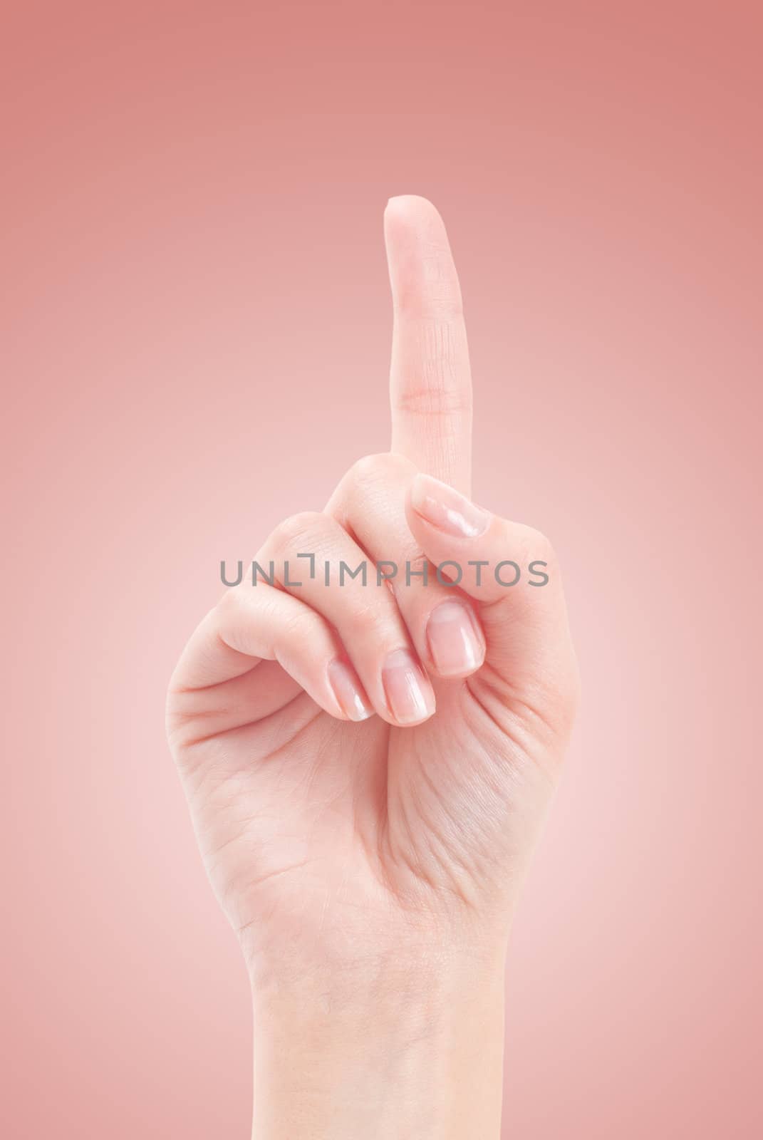 Hand with index finger, isolated on a beautiful background