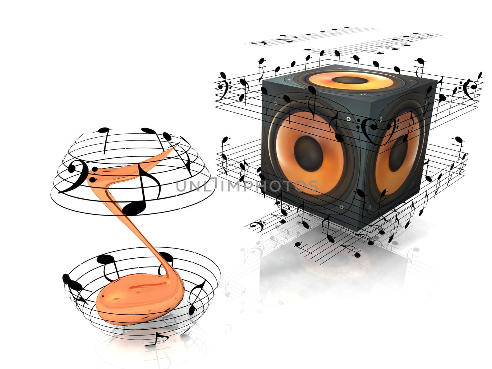 speaker and musical notes