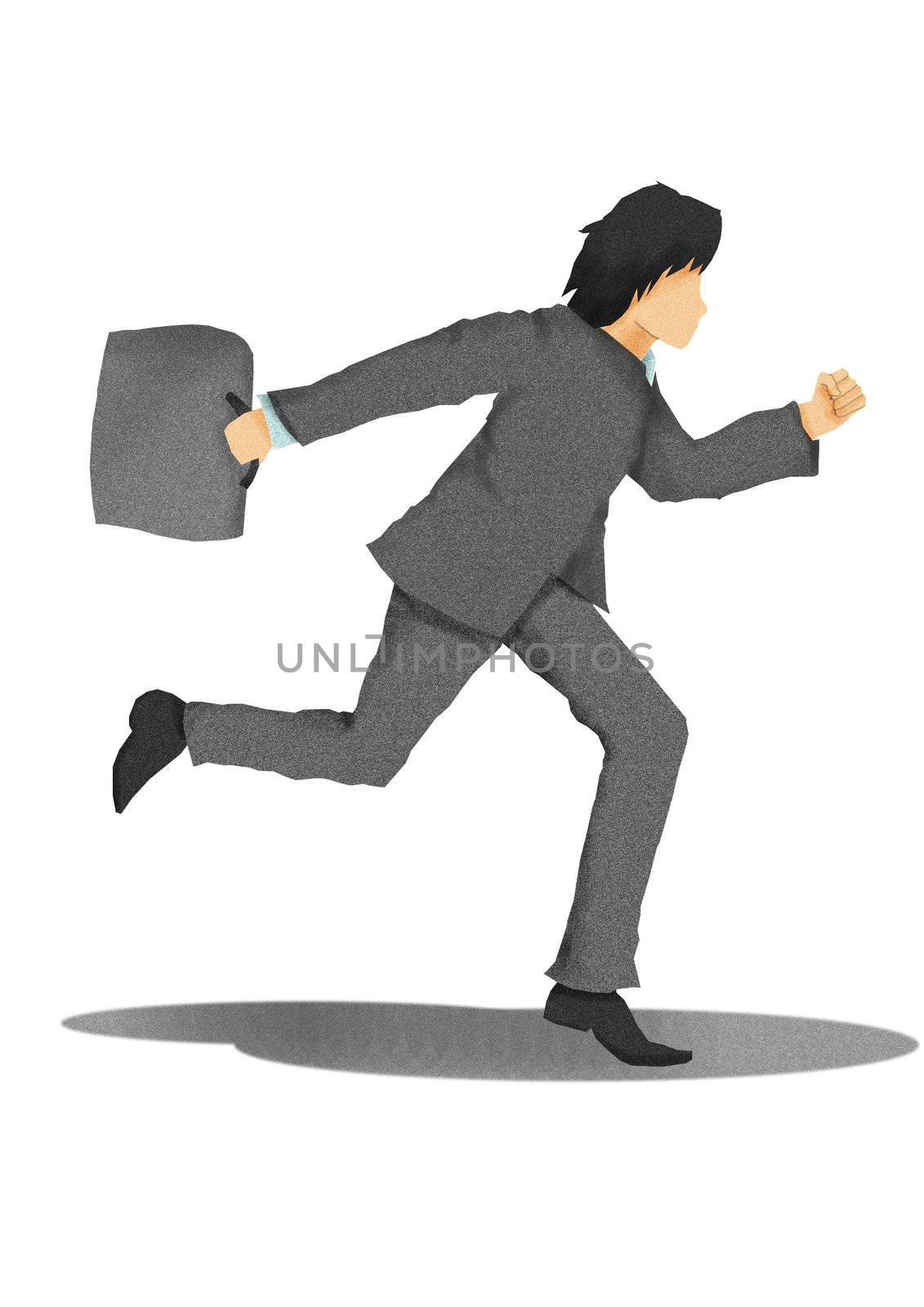 business man with briefcase running on white background,illustration