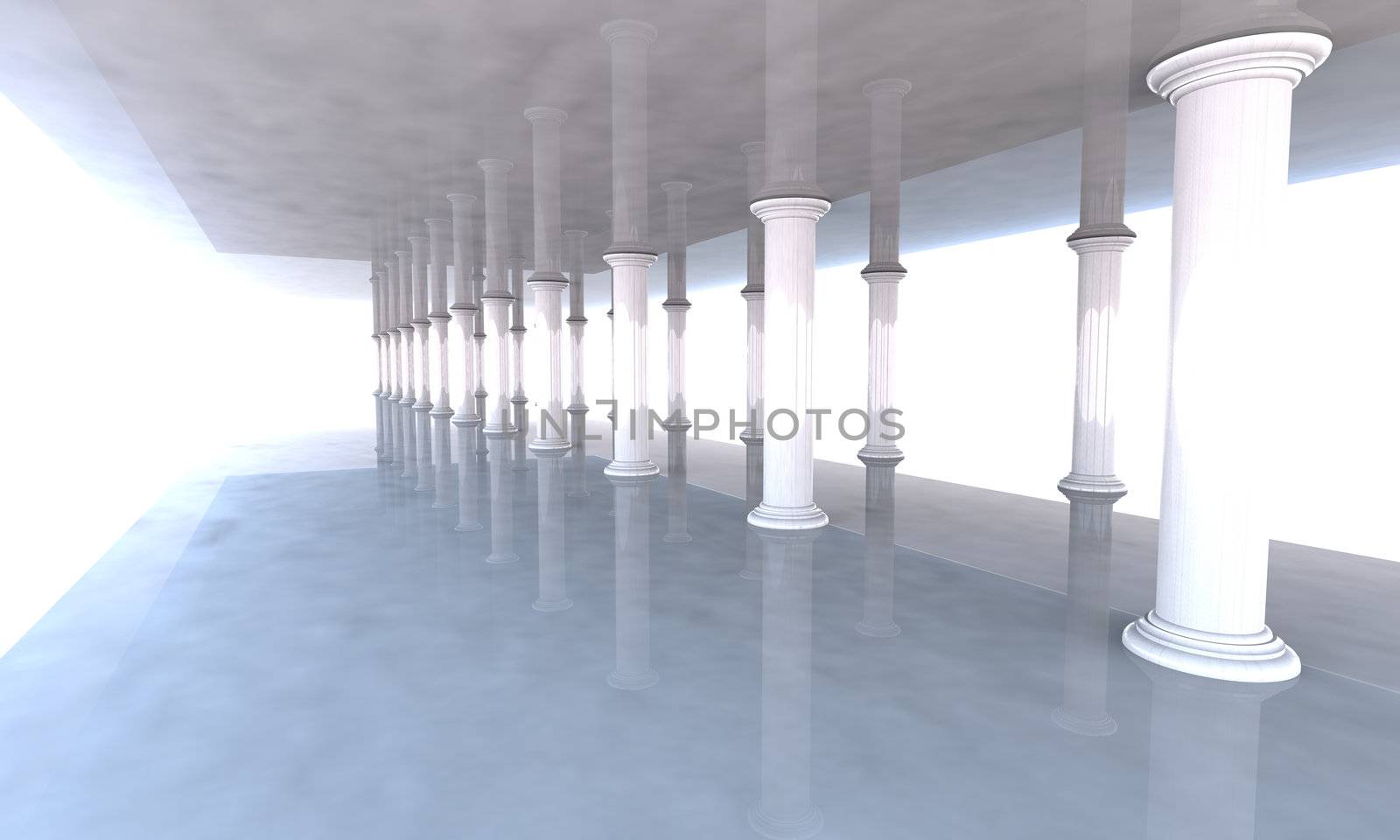 Classical colonnade with arcades and columns, approach of heaven.