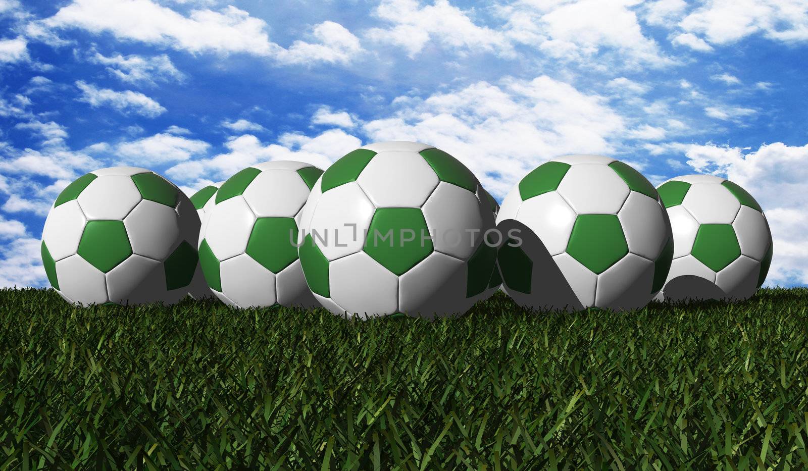 Green soccer ball on a green grass by siraanamwong