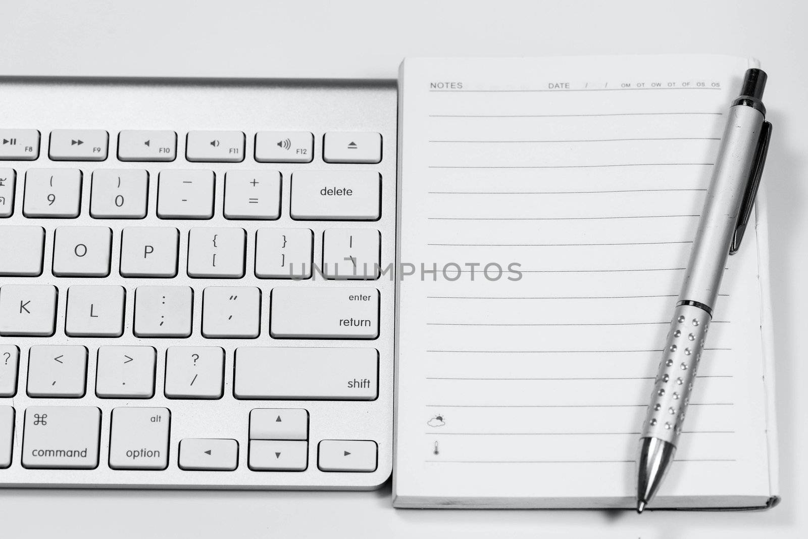 Notebook keyboard with white.