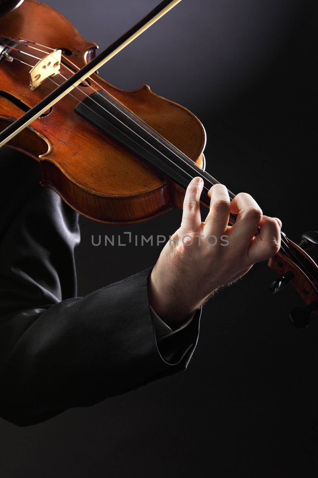 the violinist: Musician playing violin on dark background by stokkete