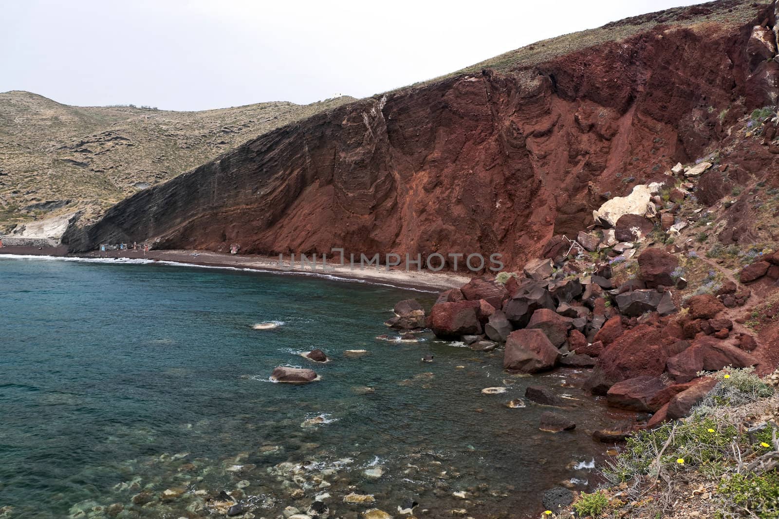  Red beach with rockfall in Santorini 