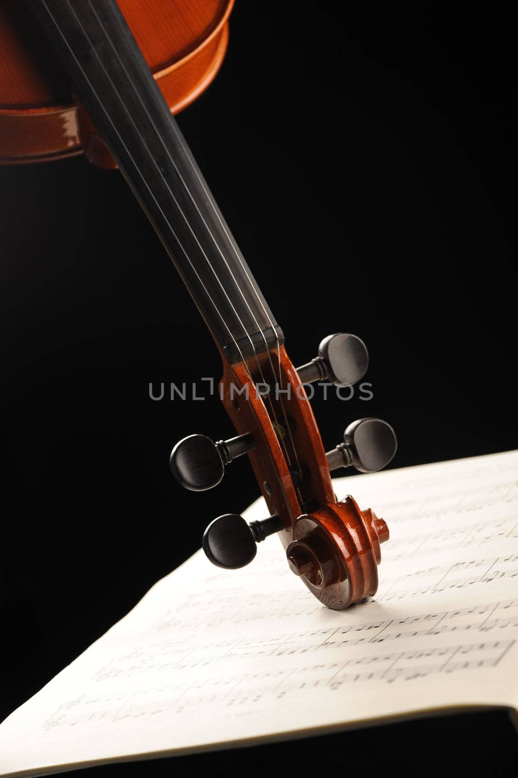 Elegant shot of a violin on a music sheet