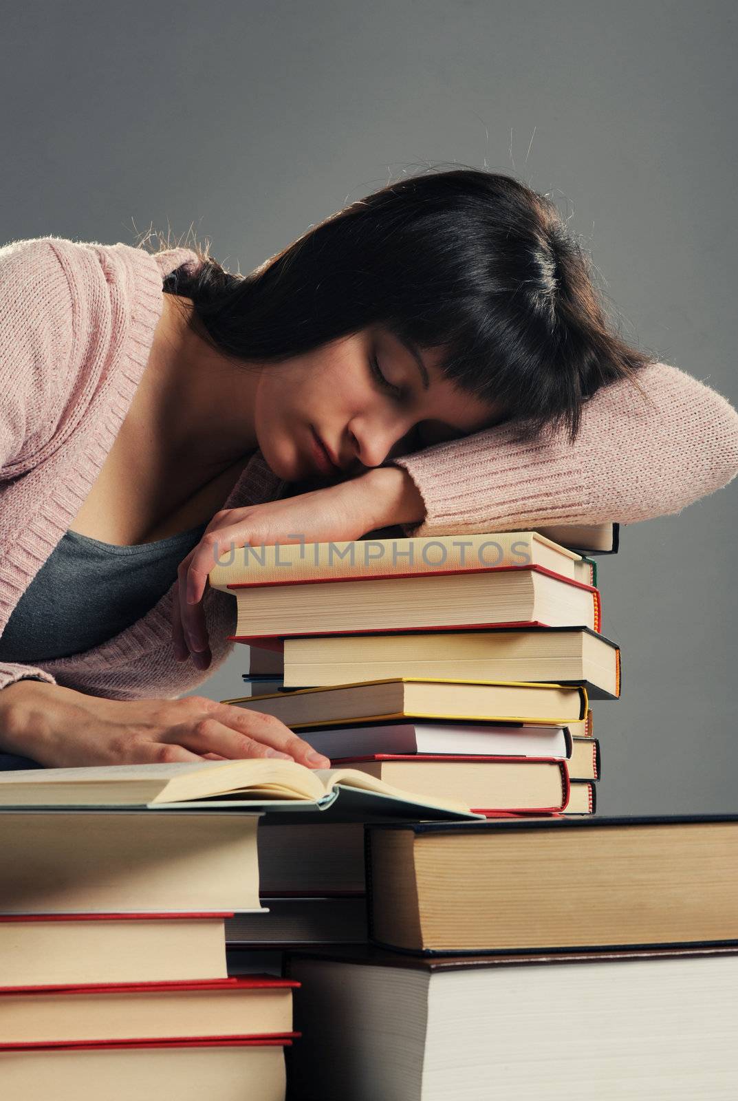 student fell asleep on stack of book, similar pictures on my por by stokkete