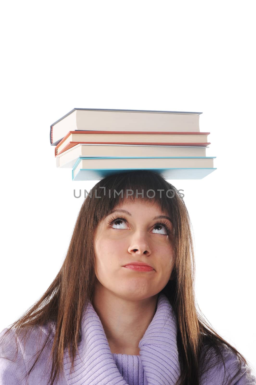 Female student with books on white background by stokkete