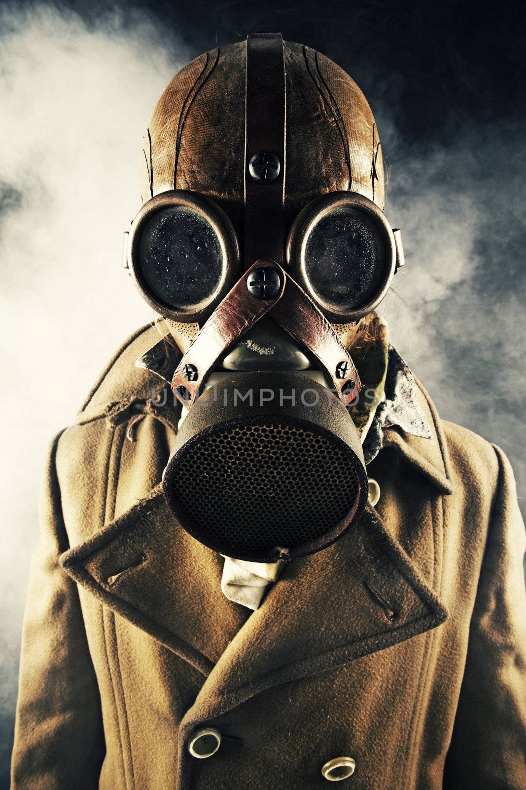 grunge portrait man in gas mask  by stokkete