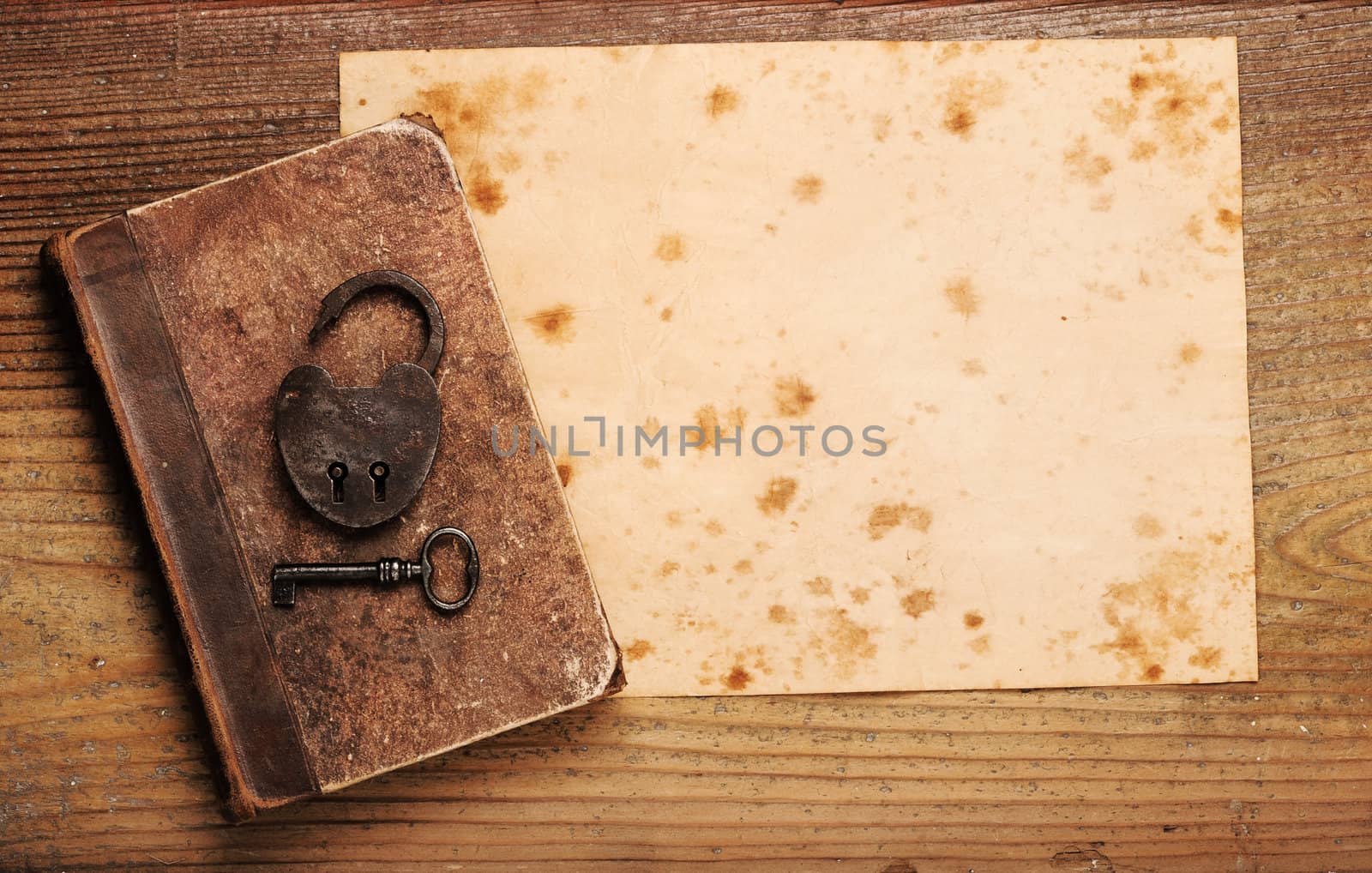 old paper background texture, with book and old key